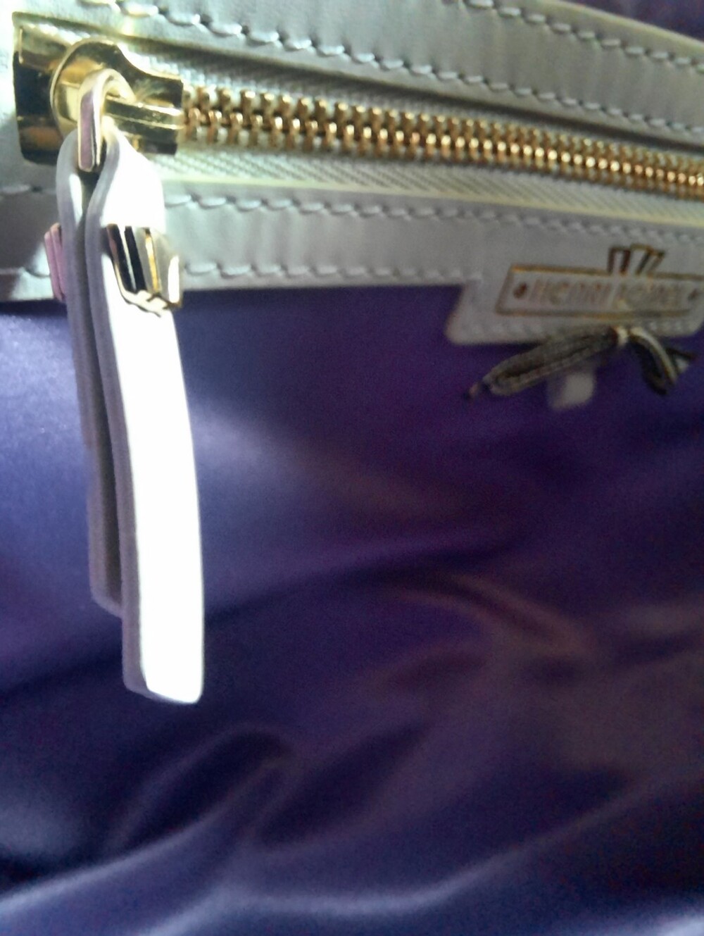 HENRI BENDEL Steampunk Studded Satchel Crossbody Barrel Bag Hold Plum Striped - Picture 11 of 11